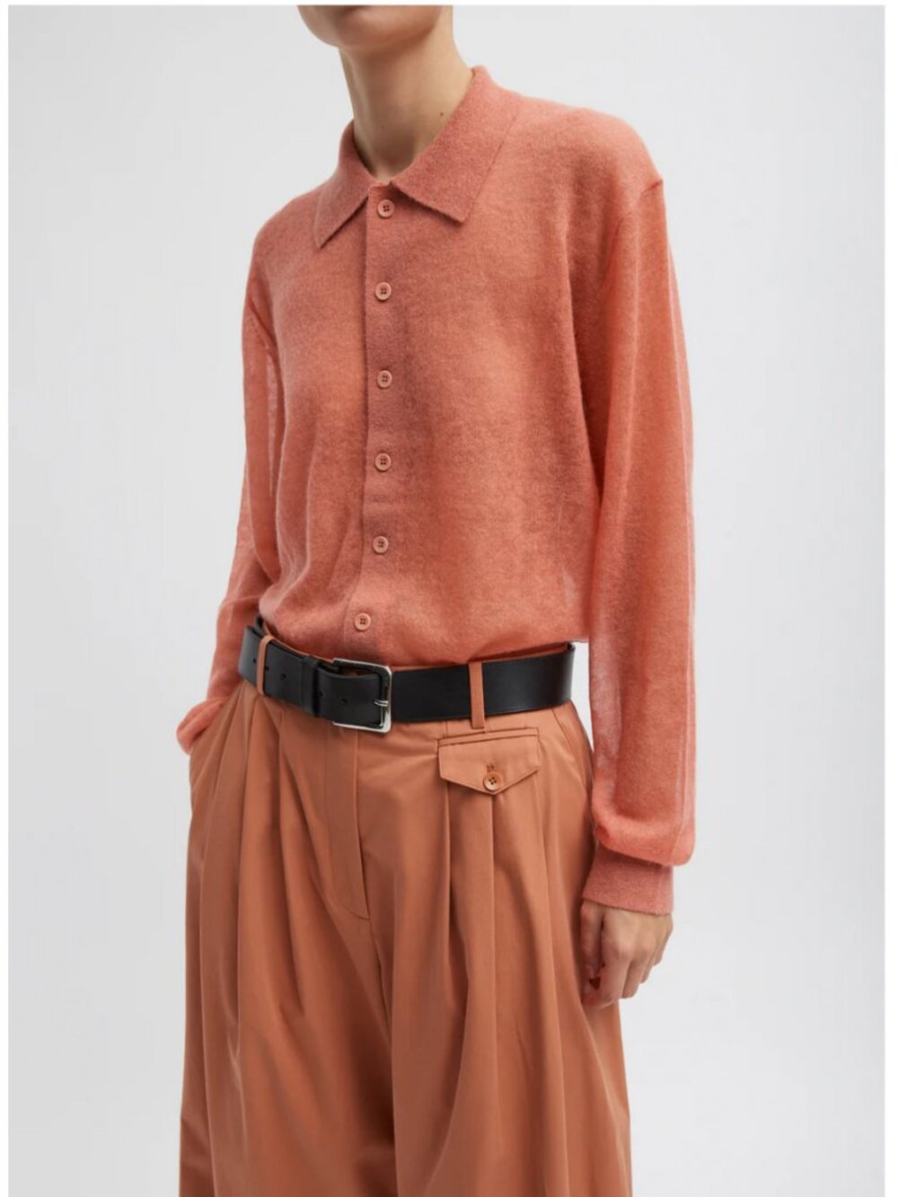 Tibi Sheer Sweater Polo Button Cardigan
